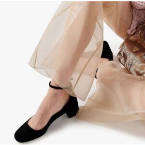 miss left Black Rounded Toe Strap Buckled Pumps Fashion Low Block Heel Shoes